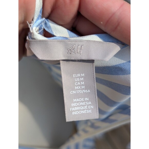 H&M Blue White Striped Slip Dress Spring Summer Satin V-neck Medium Resort - Picture 7 of 8